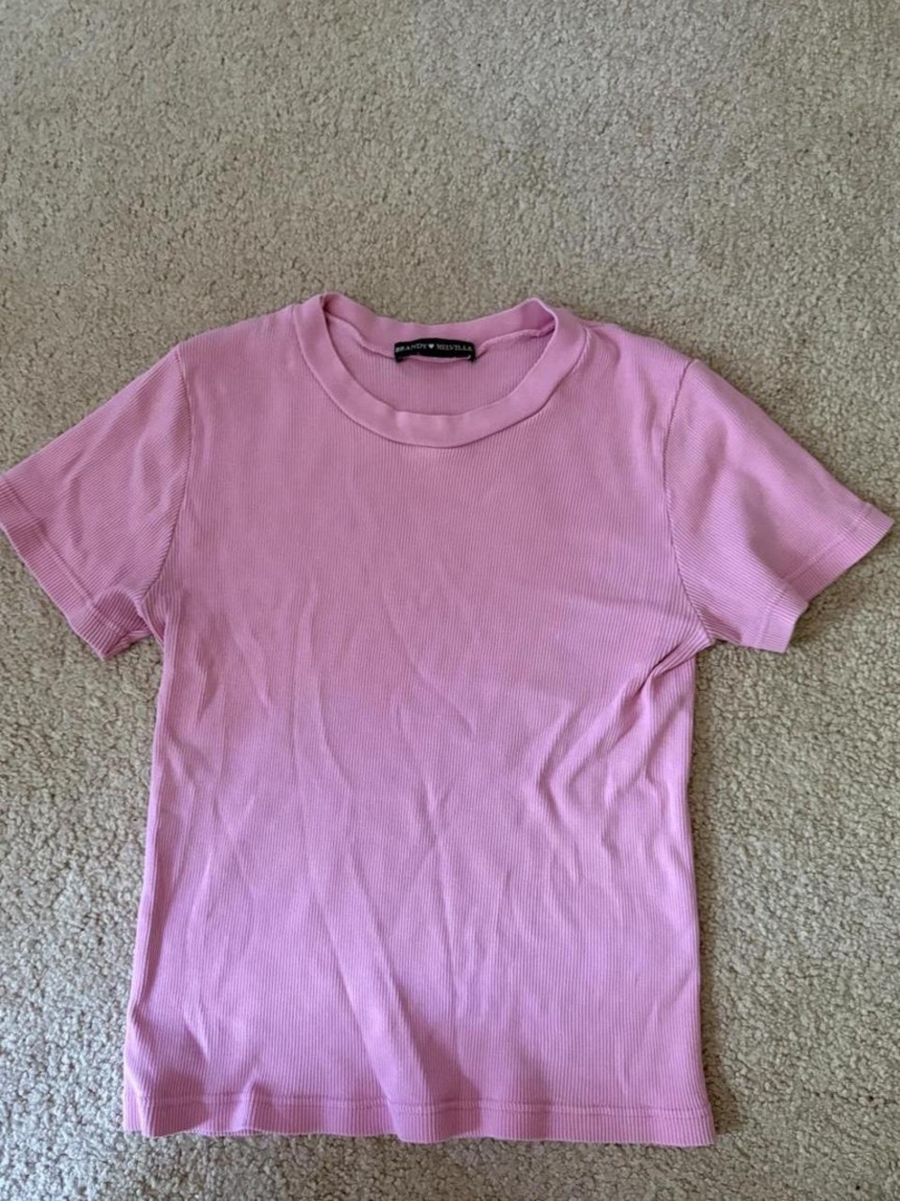 Brandy Melville Light Pink Ribbed Short Sleeve Tee